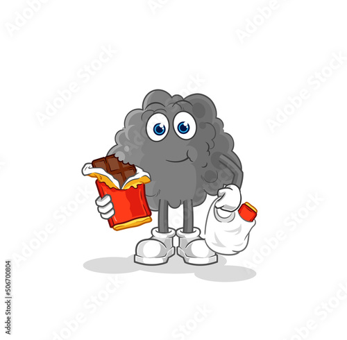 black cloud eat chocolate mascot. cartoon vector