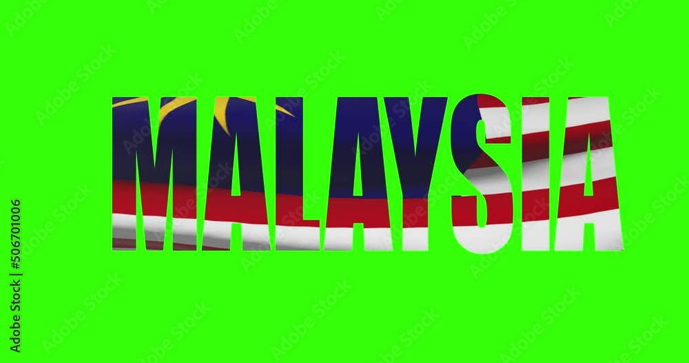 Malaysia country lettering word text with flag waving animation on ...