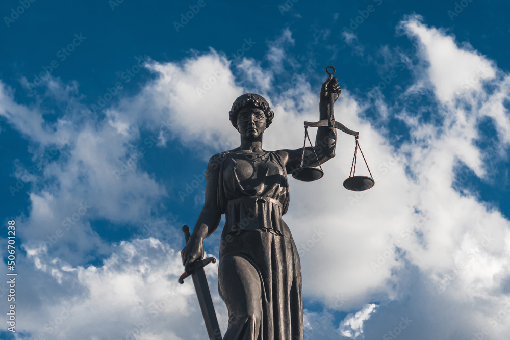 statue of justice against the sky in city Krasnoyarsk, Russia statue of justice against the sky in city Krasnoyarsk, Russia