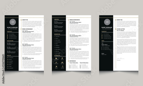 Vector Minimalist Creative Resume Layouts with Black Sidebar cv template, Resume design