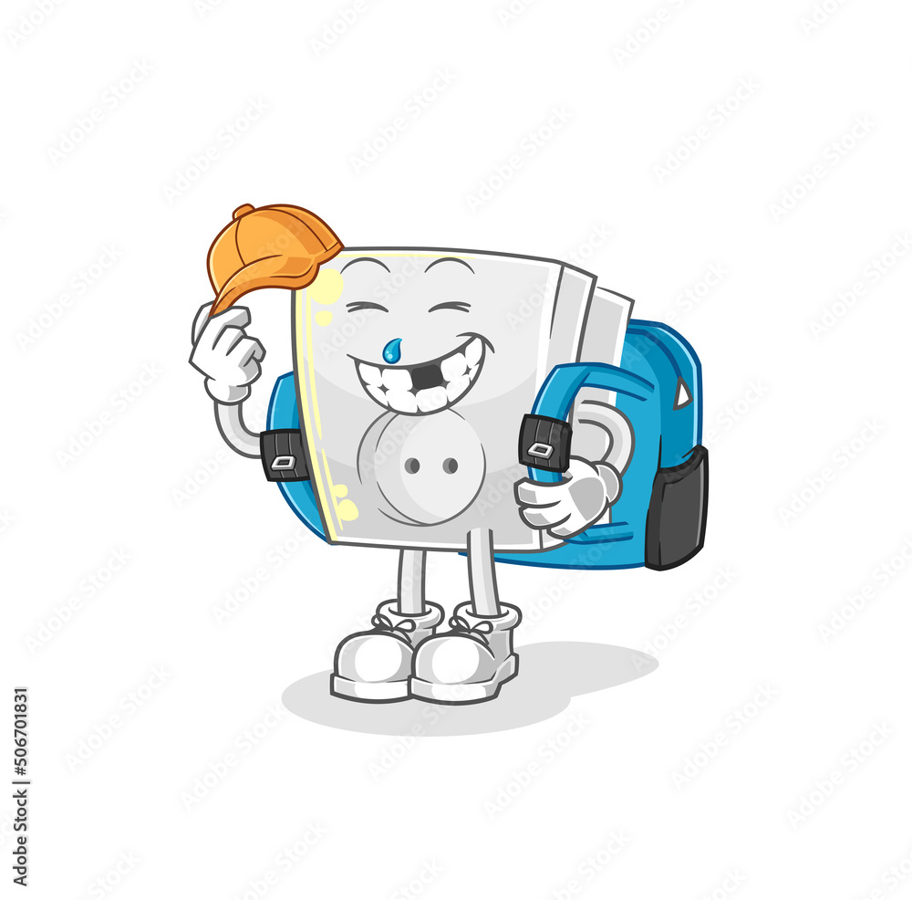 electric socket goes to school vector. cartoon character electric socket goes to school vector. cartoon character
