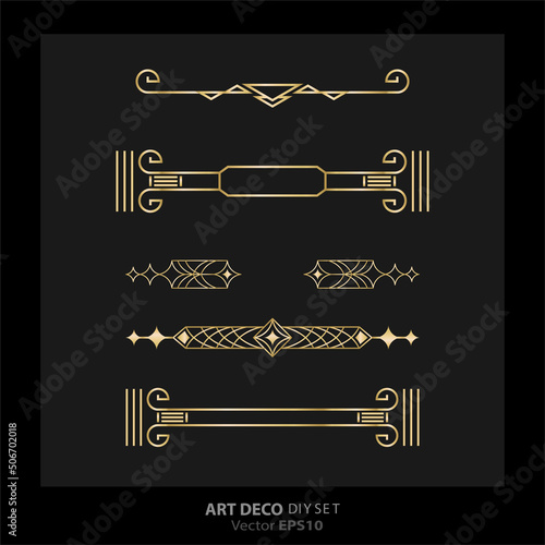 Art deco/Art nuevo DIY elements vector luxury golden black elegant  set of borders