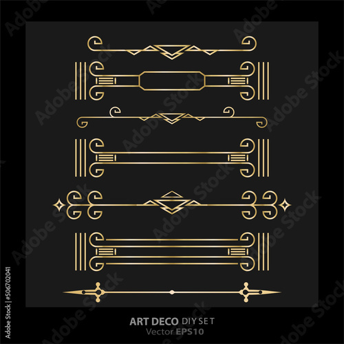Art deco/Art nuevo DIY elements vector luxury golden black elegant  set of borders