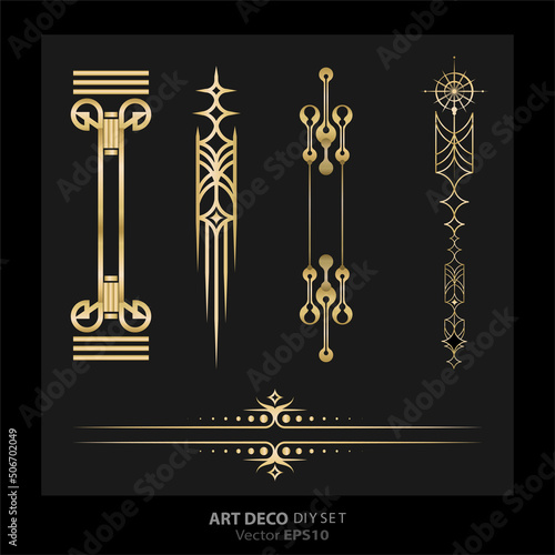 Art deco/Art Nuevo DIY elegant elements vector golden black elegant luxury set