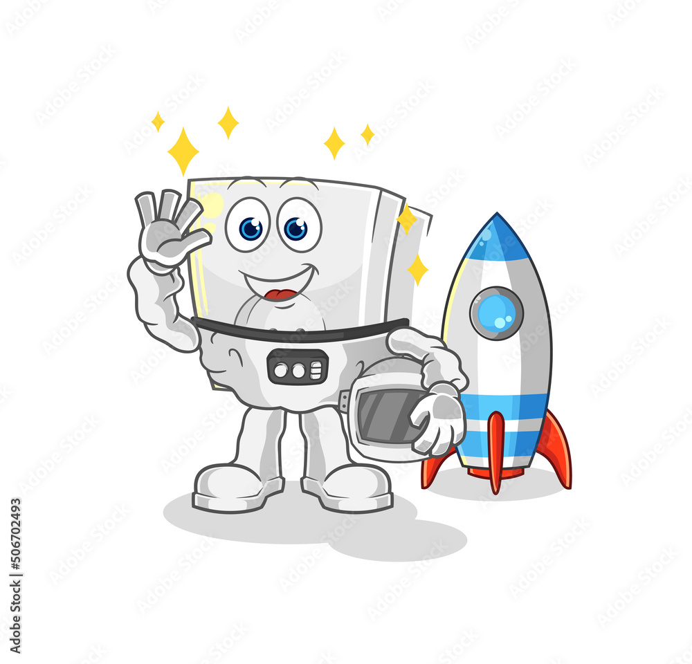 electric socket astronaut waving character. cartoon mascot vector