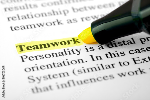 Teamwork Text Macro Shot Highlighted in Yellow Color On Printed Paper