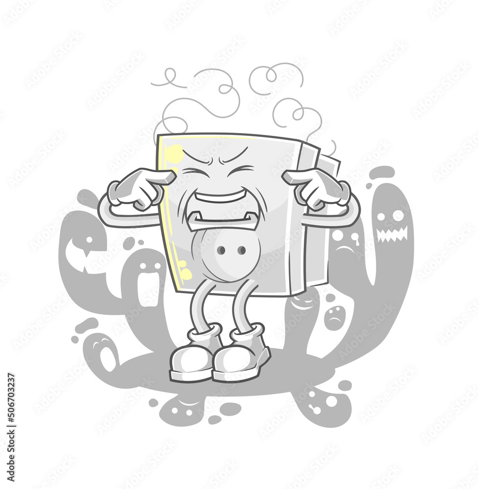 depressed electric socket character. cartoon vector