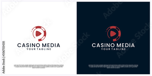 Casino chip icon with media. Vector illustration isolated on a white background. Premium Vector