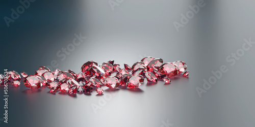Ruby Gem Diamond group placed on dark background 3d rendering