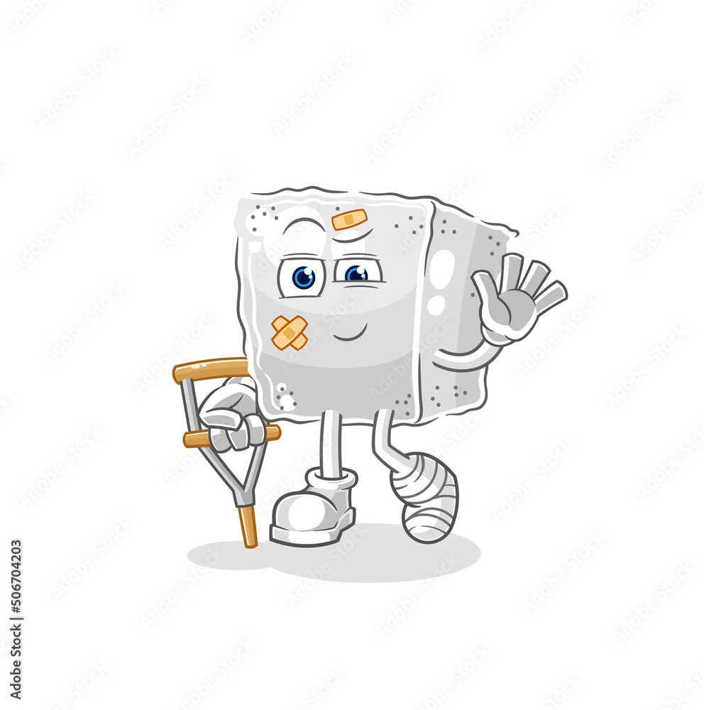 sugar cube sick with limping stick. cartoon mascot vector sugar cube sick with limping stick. cartoon mascot vector