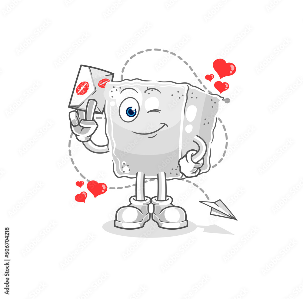 sugar cube hold love letter illustration. character vector