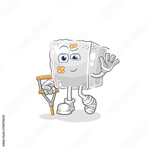 sugar cube sick with limping stick. cartoon mascot vector