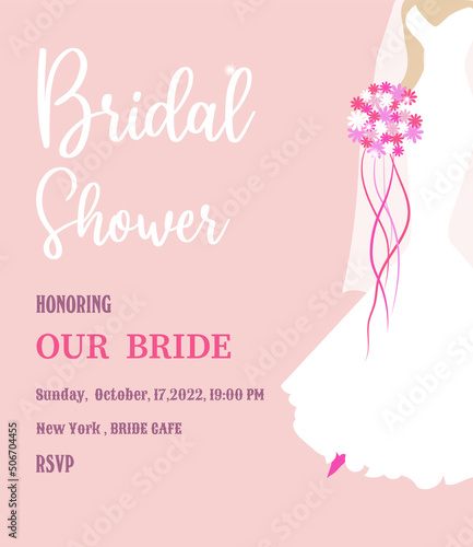 Invitation to a bachelorette party in honor of the bride, in white, turquoise and pink. Used in web design, banners, posters, illustrations.