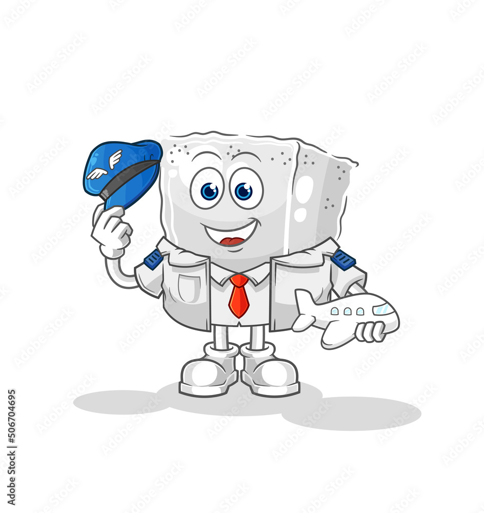 sugar cube pilot mascot. cartoon vector
