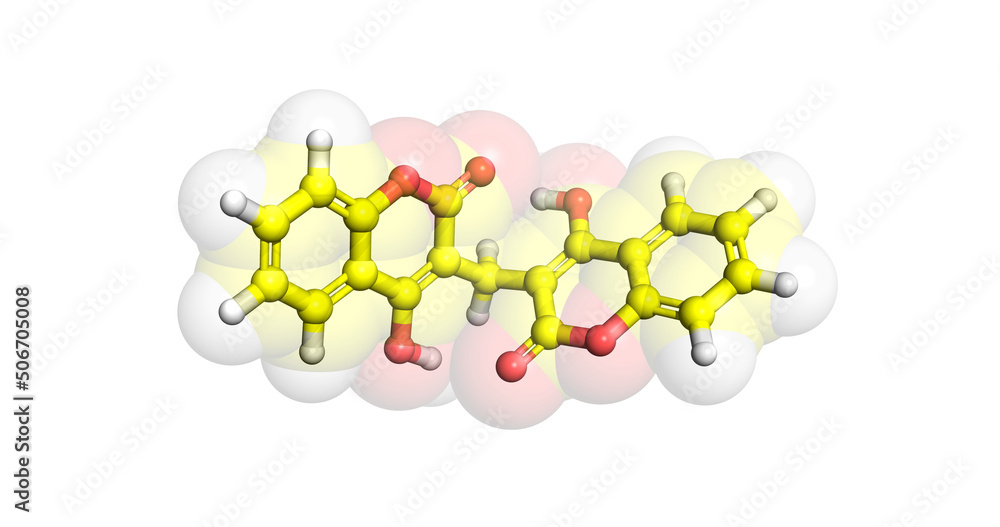 Dicoumarol anticoagulant molecule, 3D
 - obrazy, fototapety, plakaty 