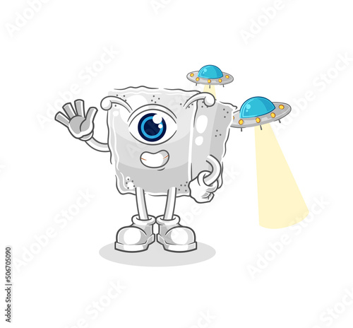 sugar cube alien cartoon mascot vector