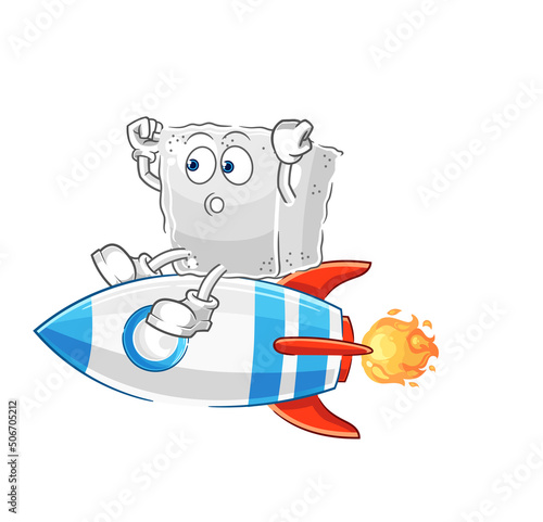 sugar cube ride a rocket cartoon mascot vector