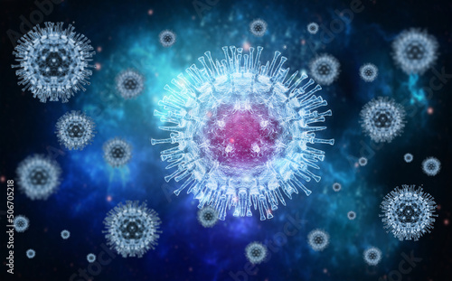 Monkeypox virus, 3d virus background, monkeypox virus molecule on blue background, medical background with virus molecules