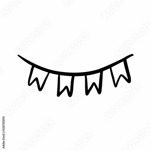 Vector hand drawn garland banner, flag for party, birthday celebration. Doodle rectangular form garland ribbon with wavy lines. Scribble, wavy, swirls, twirls. Scribble adult and kids coloring page