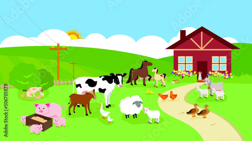 Animals graze on the farm