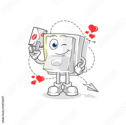 light switch hold love letter illustration. character vector