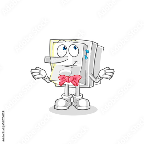 light switch lie like Pinocchio character. cartoon mascot vector