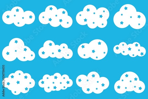 Clouds and stars icon set. Vector illustration.