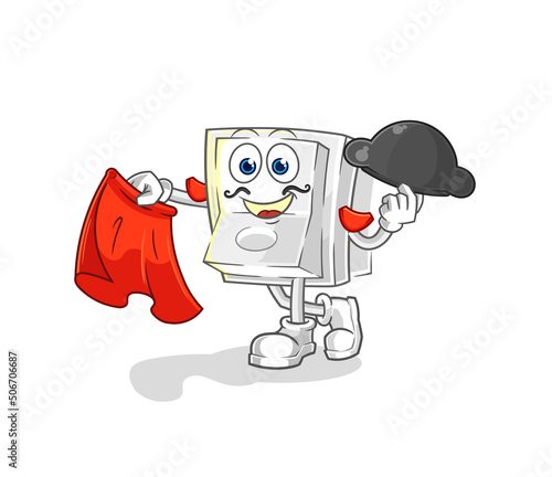 light switch matador with red cloth illustration. character vector