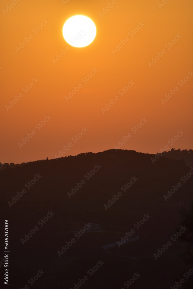 Close up view of beautiful sunset in corfu greece