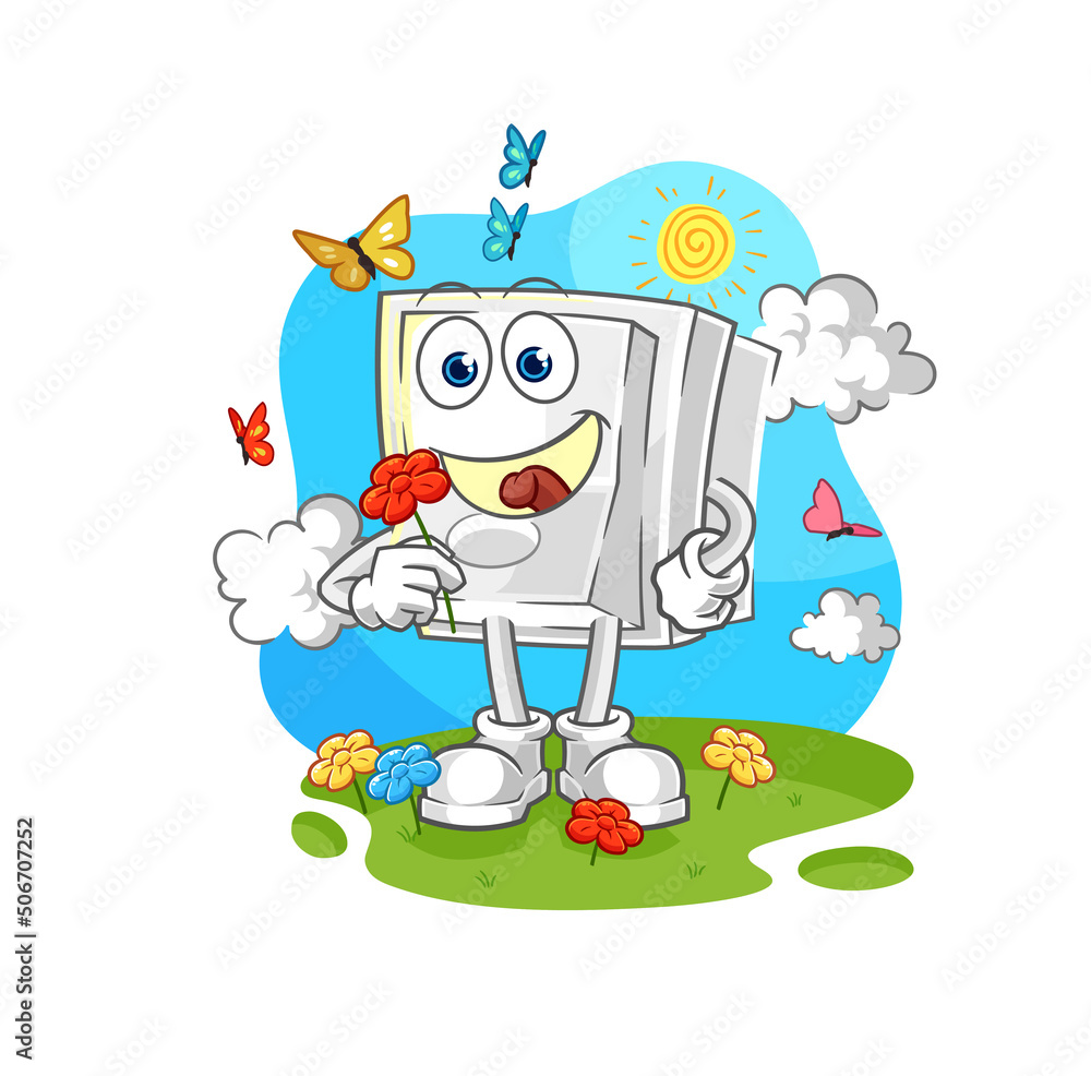 Naklejka premium light switch pick flowers in spring. character vector