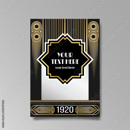 Art Deco template golden-black white, A4 page, menu, card, invitation,