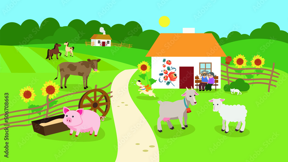 Farm animals on a sunny day