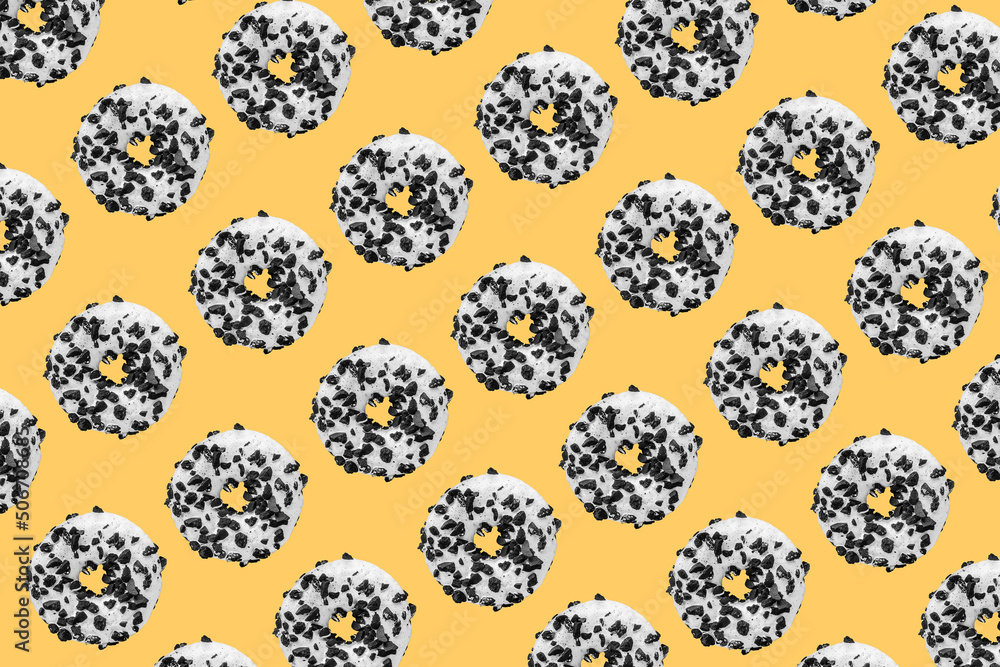 Cookie donut pattern on yellow background