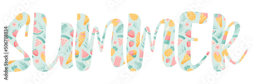 Summer sign. Pattern with fruits and ice cream.