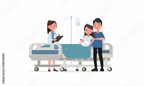 Doctors, parents and newborns in modern obstetric rooms