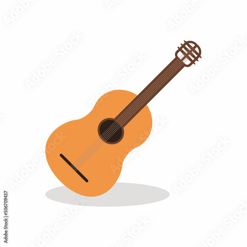 classical wooden guitar on a white isolated background. Vector flat illustration of musical instrument