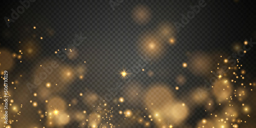 Christmas background. Powder PNG. Magic shining gold dust. Fine, shiny dust bokeh particles fall off slightly. Fantastic shimmer effect.	