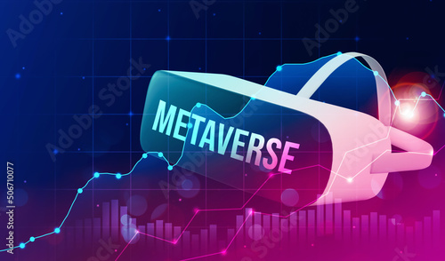 Metaverse 3D Rendered virtual reality headset background with glowing lights. Modern and futuristic tech backdrop