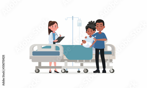 Doctors, parents and newborns in modern obstetric rooms