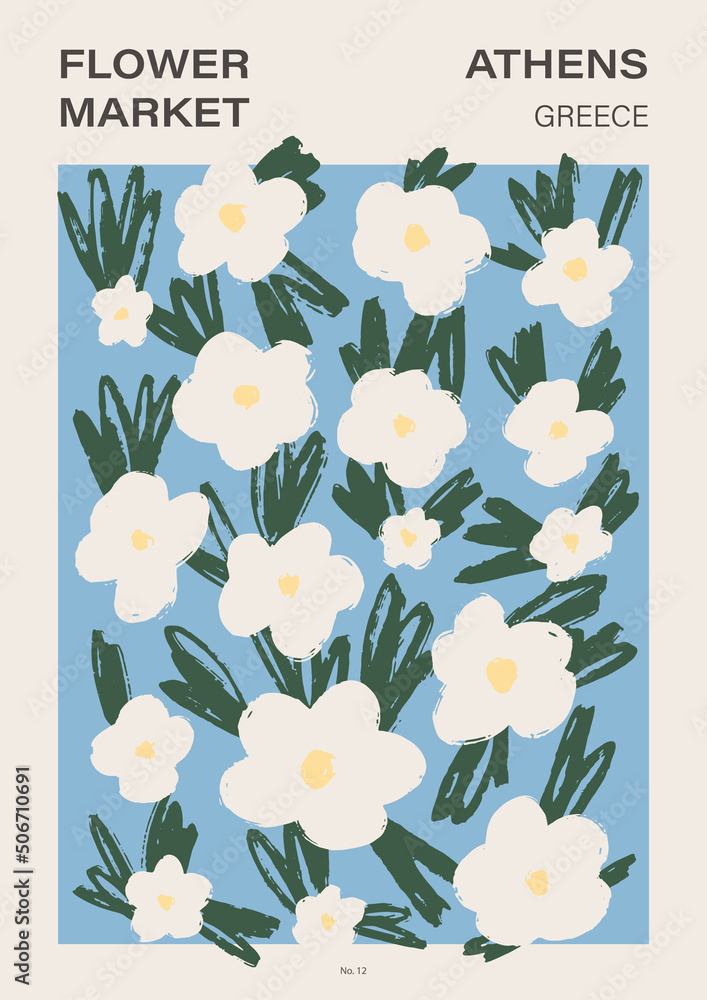 Flower market poster. Abstract floral illustration. Botanical wall art,  vintage poster aesthetic. Vector illustration vector de Stock