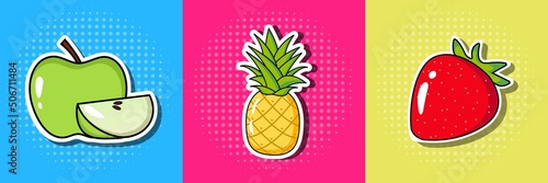 Illustration of a fruits. Pop art. Vector. Stickers