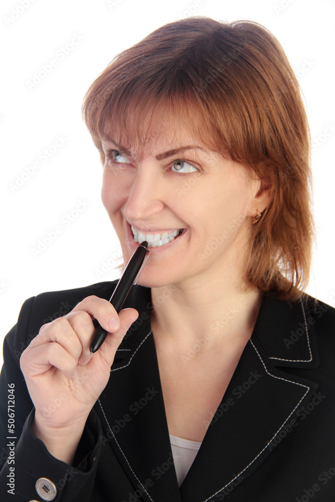 Happy confident legal expert checking agreement, holding pen and papers, reading document isolated over white background Happy confident legal expert checking agreement, holding pen and papers, reading document isolated over white background