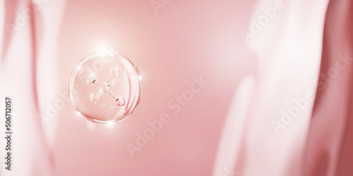 molecule inside bubble, 3D Collagen Skin Serum and Vitamin illustration isolated on soft color background. concept skin care cosmetics solution. 3d rendering.	 photo