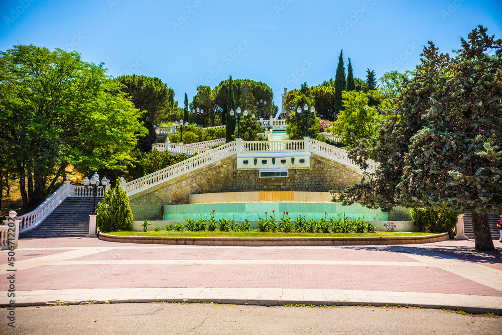 Fountains in the park of Jose Antonio (Parque Grande José Antonio Labordeta), Zaragoza, Aragon, Spain