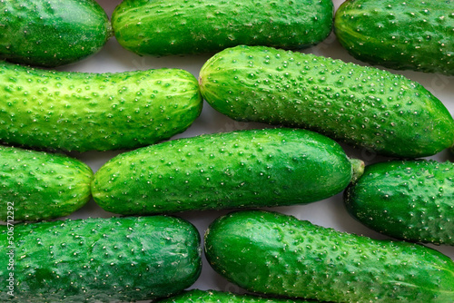 Green cucumbers in the supermarket close-up. Organic food. Agriculture  Farmers food