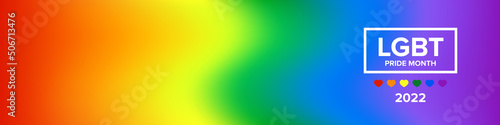 Pride month 2022 horizontal banner with gradient with pride colors flag. LGBTQ Pride month 2022 or pride day poster, flyer, banner, logo modern style design template.