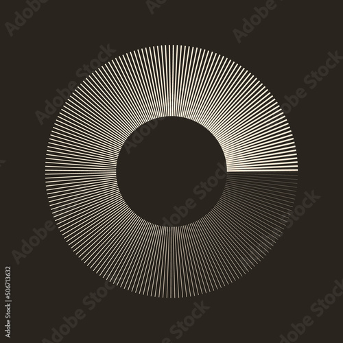 White radial lines of different thickness, as a logo or abstract background. A rotating circle like a loading sign. photo