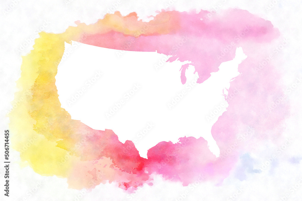 White USA map isolated on multicolored watercolor background