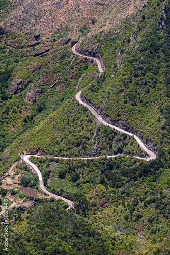 A winding road through the mountains of the north coast of Tenerife.