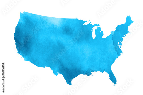 Blue watercolor USA map isolated on white background